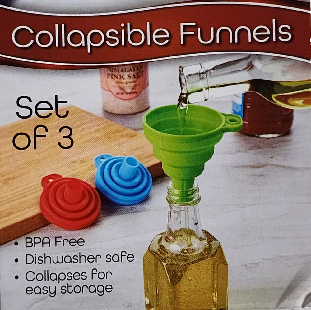 Set of 3 Small Silicone Collapsible Funnels Kitchen Tools - Picture 2 of 10